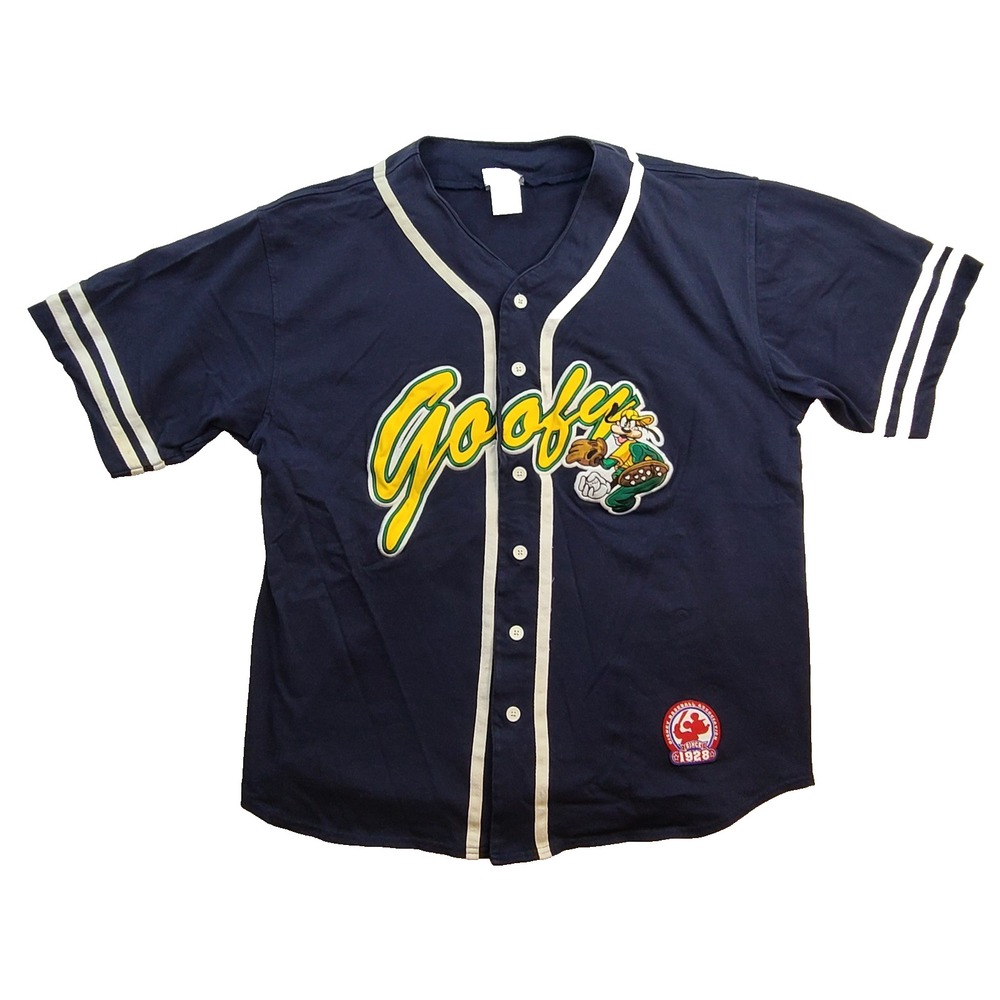 Walt Disney World Goofy Baseball Jersey Men's XL Navy Button Front Embroidered